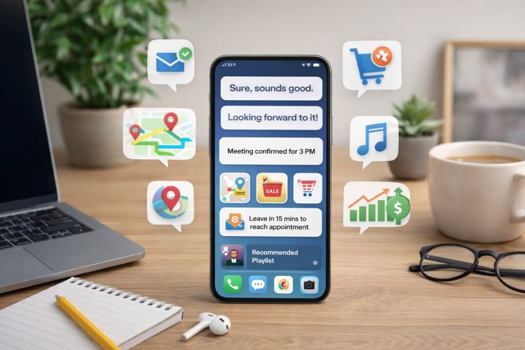 Everyday AI tools helping organize daily tasks on a smartphone at home