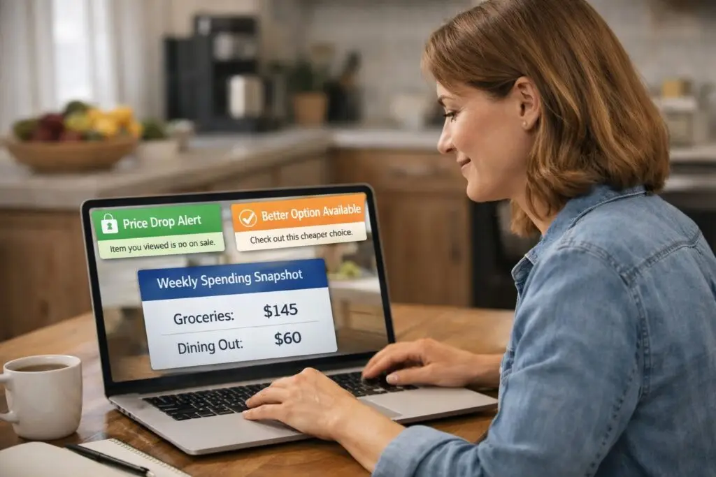 Smart shopping with AI helping compare prices and track everyday spending