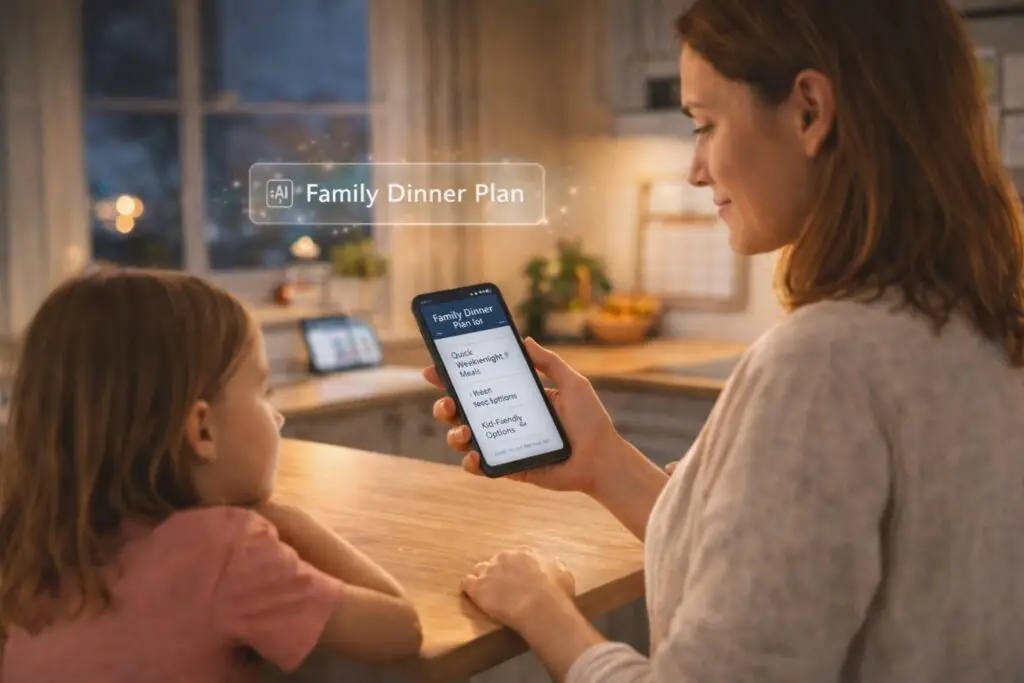 AI meal planning helping a family organize dinners around a busy schedule