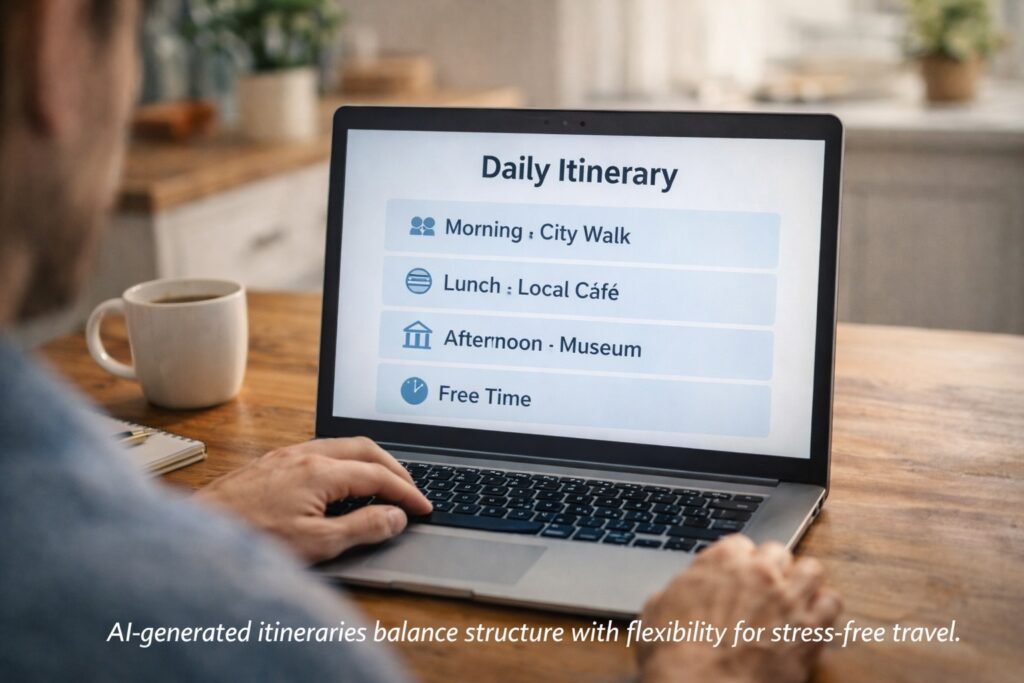 AI-generated daily travel itinerary with a balanced schedule