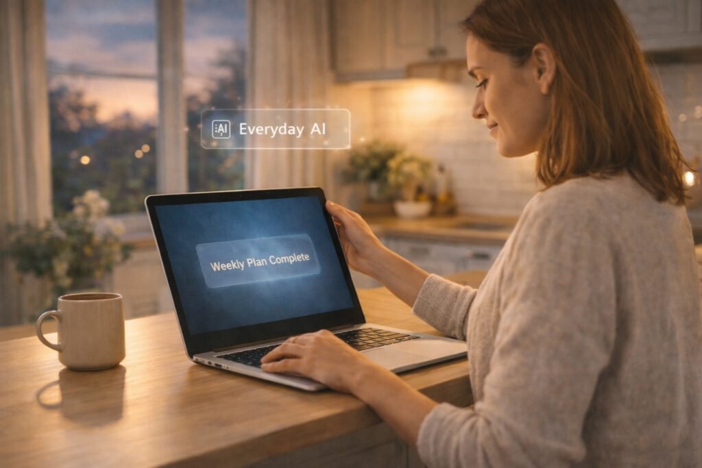 Everyday AI assisting with meal planning in a calm home environment